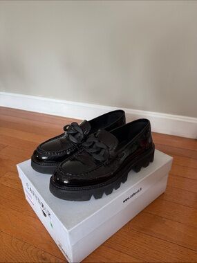 Black Patent Leather Chunky Chain Loafers